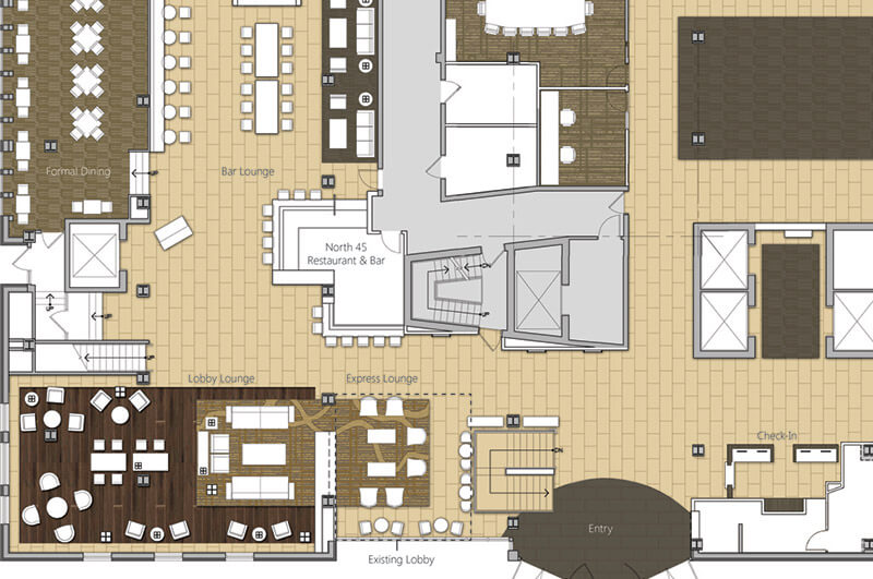 hotel lobby plan with dimensions