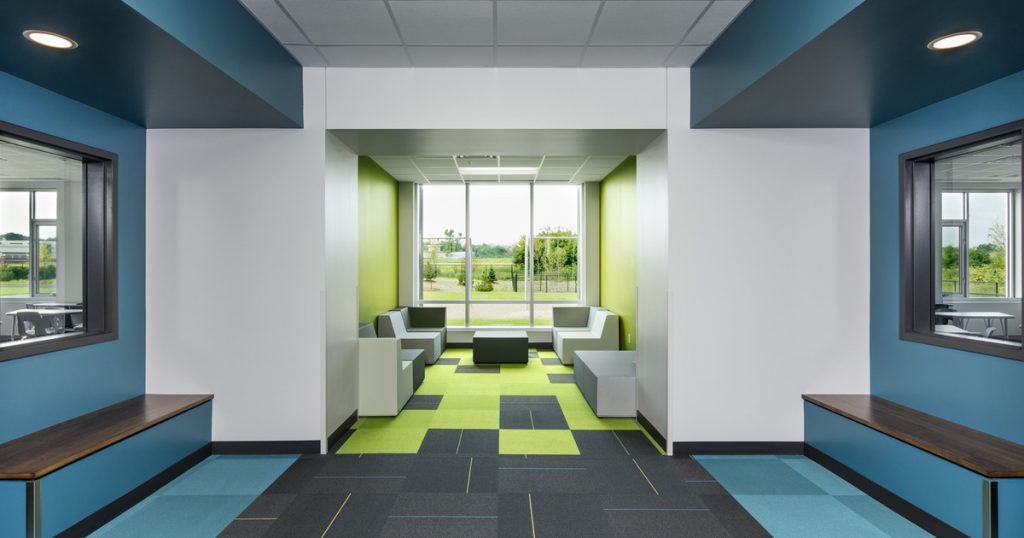 The library at the new 50,000-square-foot Minnesota Autism Center high school